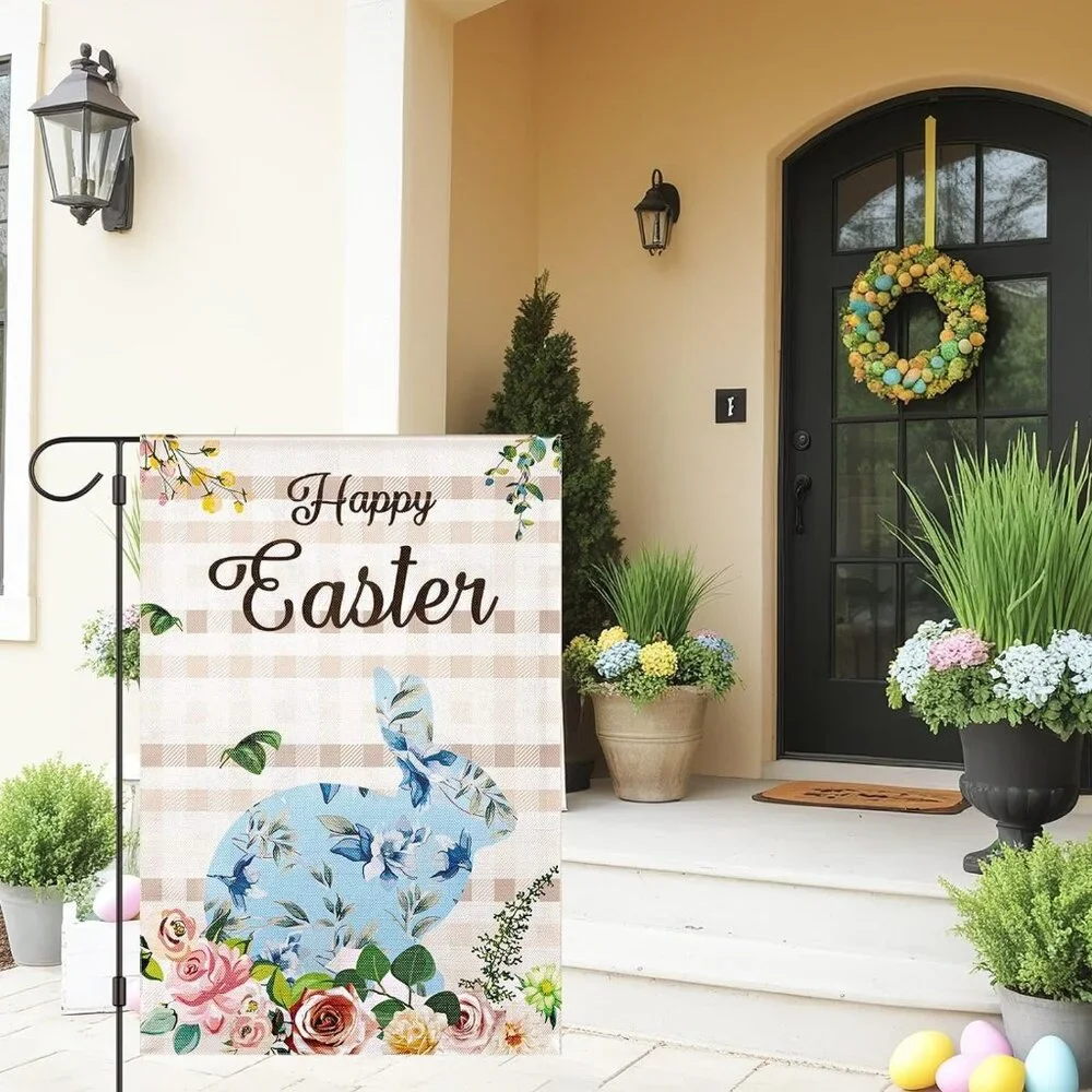 Easter Garden Flag 12x18 Double Sided - Bunny Rabbit Floral Spring Yard Decor